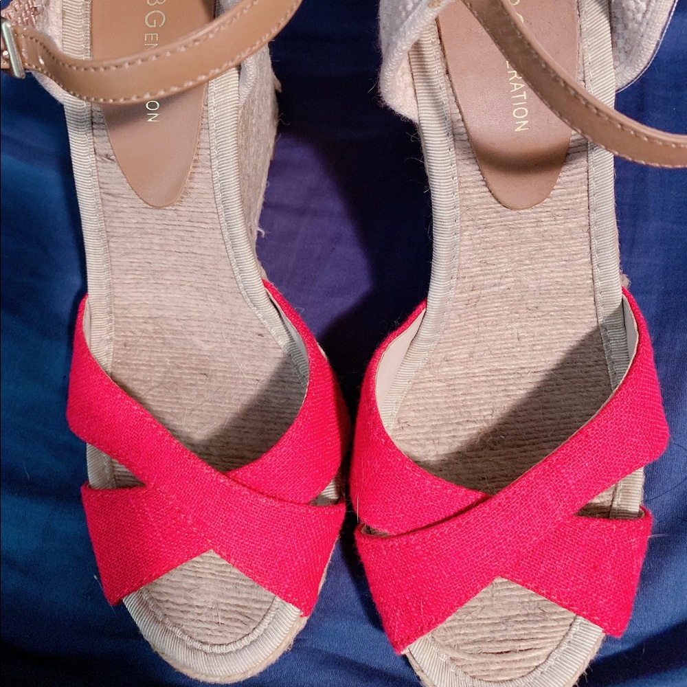 Pink and brown wedge shoes
